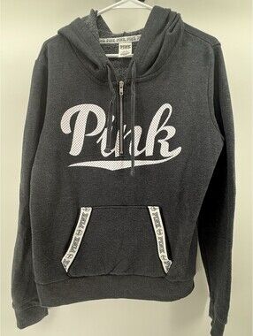 PINK Victoria’s Secret Pullover Sweatshirt Women's Sz Large Gray 1/4 Zip Pocket
